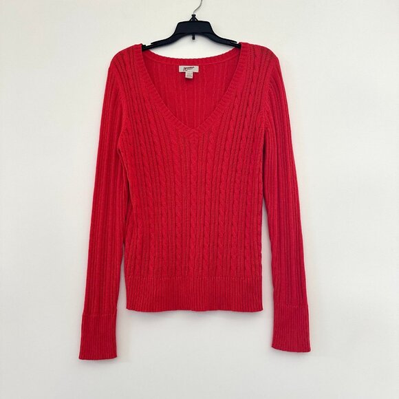 Vintage y2k Womens Red Cable Knit Sweater Size XL V Neck Preppy 2000s Holiday - Picture 7 of 8